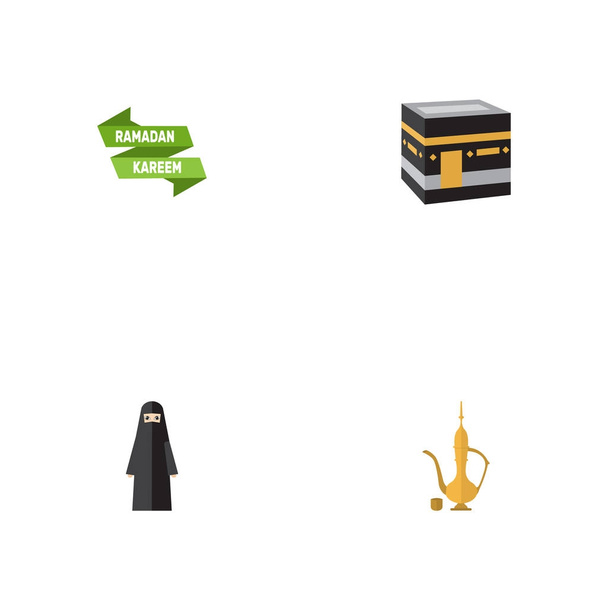 flache Symbole Pitcher, Ramadan Kareem, muslimische Frau und andere Vektorelemente. Set von Ferienwohnung Symbole Symbole enthält auch Ramadan, Mekka, Kareem Objekte. - Vektor, Bild