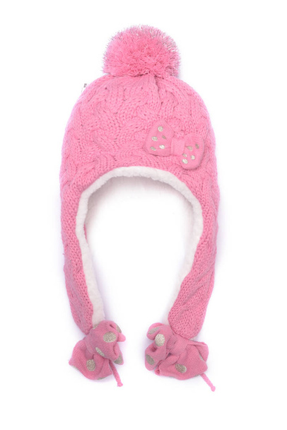 pink baby knitted hat isolated on white - Photo, Image