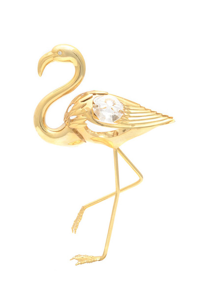 gold brooch flamingo isolated on white - Photo, Image
