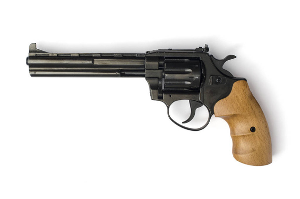 Revolver mit Holzgriff isoliert auf weißem Hintergrund - Foto, Bild