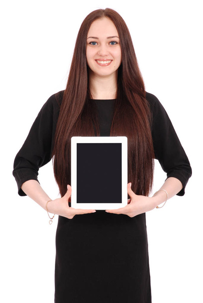 Teenage girl holds tablet computer - Photo, Image