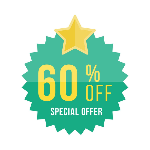 Green sticker and star with 60 off discount.  - Вектор,изображение