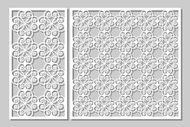 Set decorative panels laser cutting. wooden panel. Modern elegant pattern of hearts. Ratio 1:2, 1:1. Vector illustration. - Vector, Image