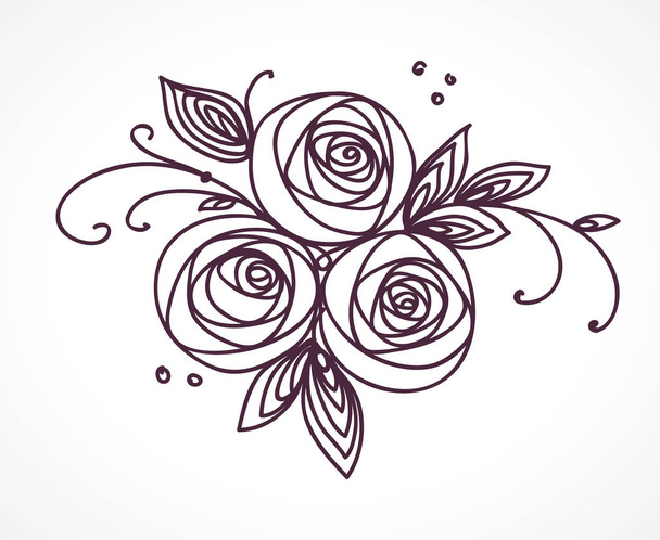 Flower bouquet. Stylized roses hand drawing. - Vetor, Imagem