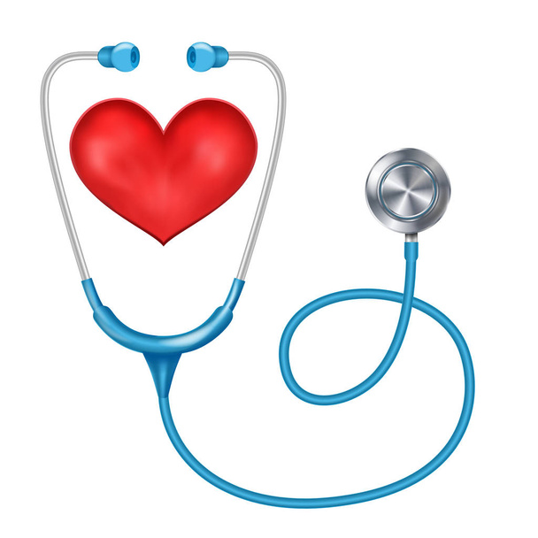 Stethoscoop geïsoleerde Vector. Medische apparatuur. Rood hart. Gezondheid zijn Concept. Geïsoleerd op een witte achtergrond afbeelding - Vector, afbeelding