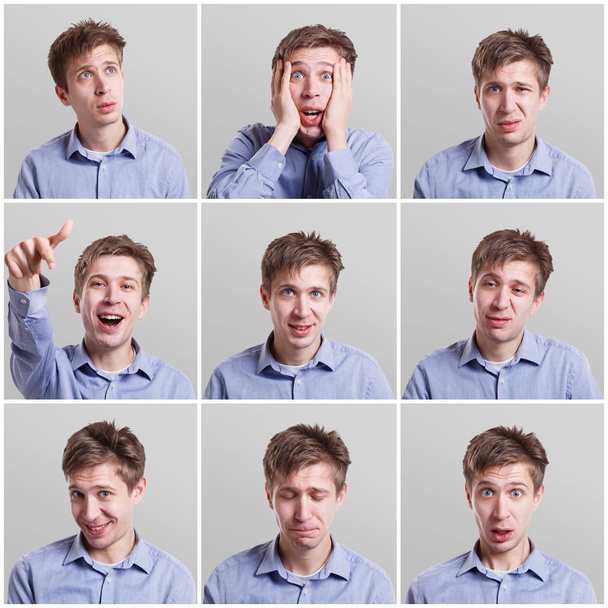 Genç dizi portre farklı duygular ile mans - Fotoğraf, Görsel