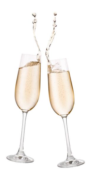 Dos copas de champán con salpicadura
 - Foto, Imagen