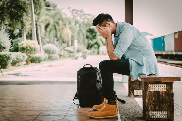 Depressed Asian traveler man  - Valokuva, kuva