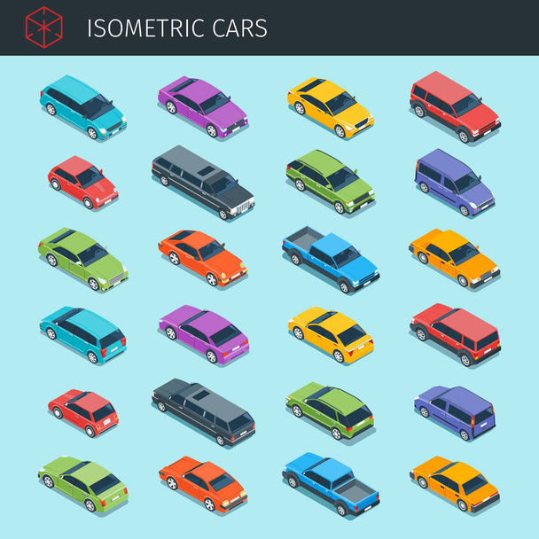 Izometrikus autók nagy gyűjtemény - Vektor, kép
