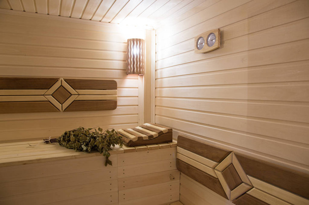 interior of the sauna. lighting and atmosphere - Foto, imagen