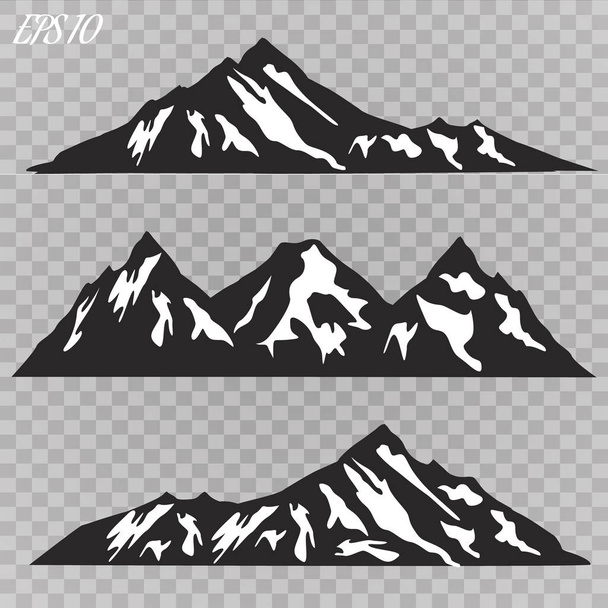 Set of mountain ridges silhouettes on white background. - Vector, Image