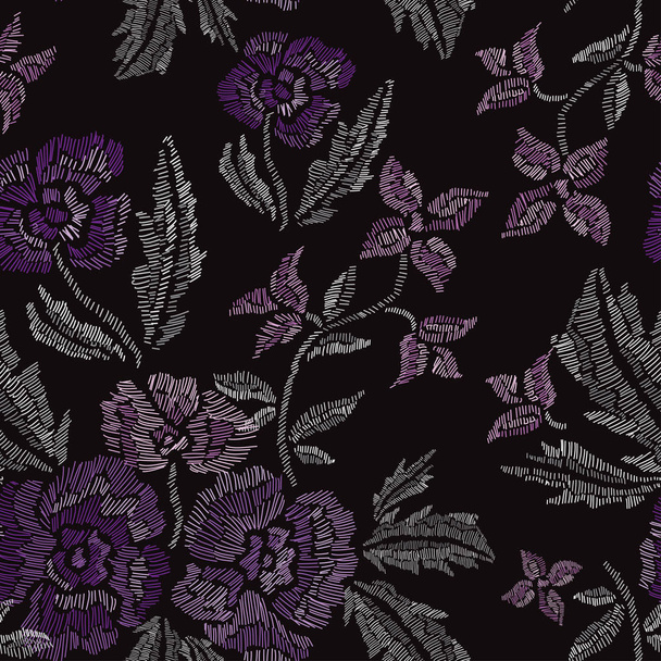 embroidery floral seamless pattern - Vector, Image