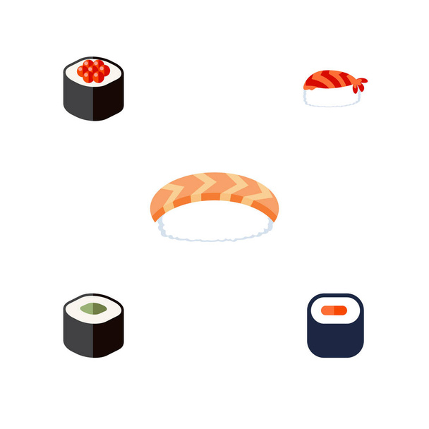 Επίπεδη εικονίδιο Maki σύνολο Θαλασσινά, Μάκη, γκουρμέ και άλλα διανυσματικά αντικειμένα. Περιλαμβάνει επίσης στοιχεία Ιαπωνικά, Gourmet, ρολά. - Διάνυσμα, εικόνα