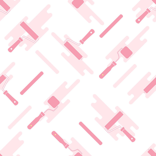 Seamless pattern of rollers for paint and paint spots. - ベクター画像