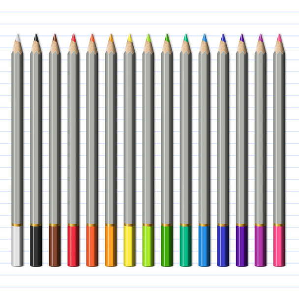 Σύνολο των απομονωμένων ρεαλιστική απότομη χρωματιστά μολύβια. - Διάνυσμα, εικόνα