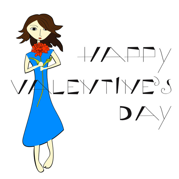 Girl with red flower - Vector, Image