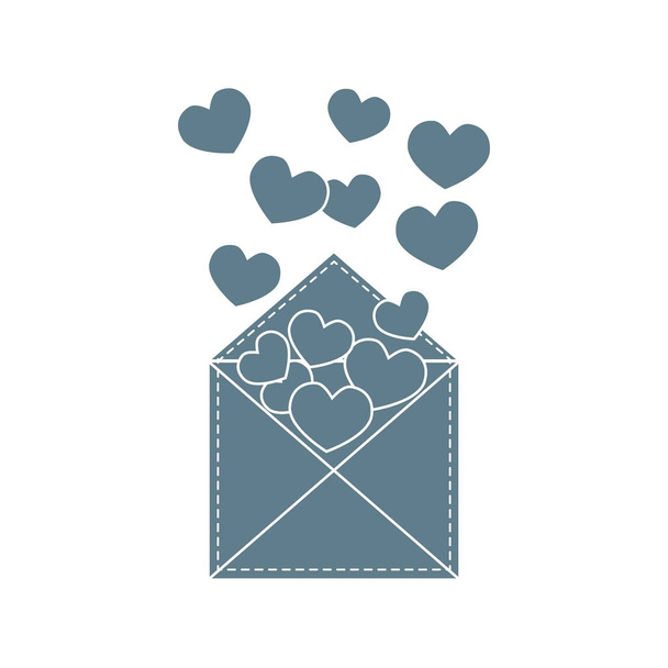 Cute vector illustration of postal envelope with hearts. - Vector, imagen
