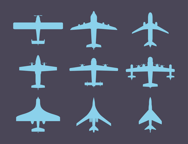 Ilustración del avión vectorial vista superior y transporte aéreo viaje camino diseño viaje objeto
. - Vector, imagen