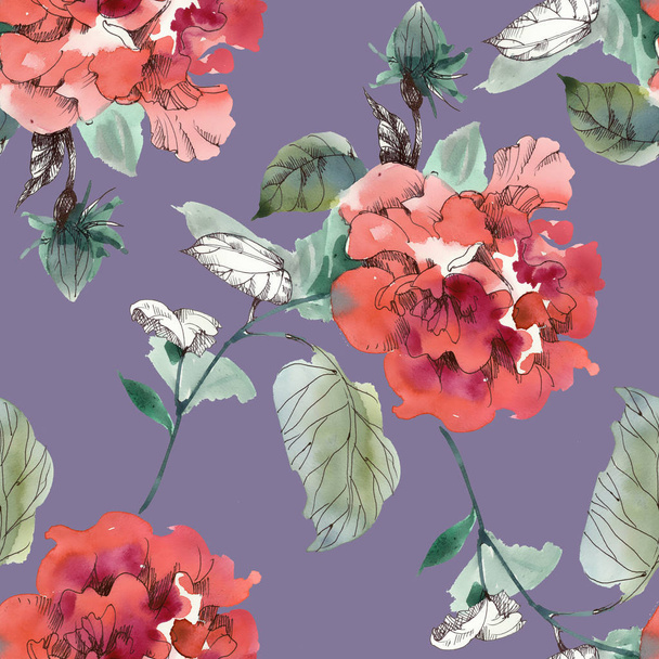 Seamless pattern with red flowers - Foto, Imagem
