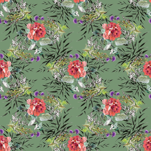 Seamless pattern with red flowers - Foto, afbeelding