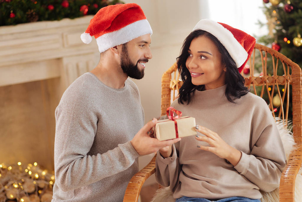 Loving husband giving Christmas present to his wife - Foto, imagen