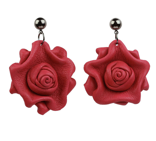 Leather earrings in the form of rose - Photo, Image