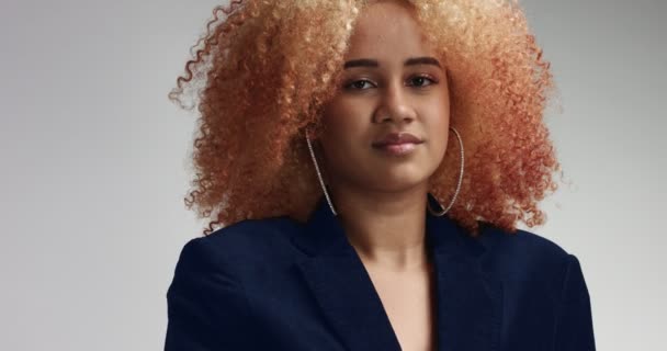 wunderschöne schwarze Hündin mit hellem Afro-Haar - Filmmaterial, Video