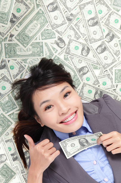 business woman show thumb up with money - Photo, Image