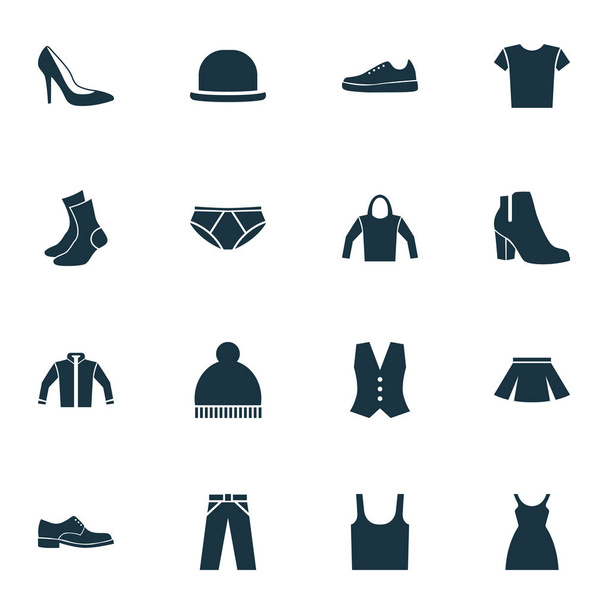 Dress Icons Set. Collection Of Stylish Apparel, Heel Footwear, Casual And Other Elements. Also Includes Symbols Such As Apparel, Hat, Pompom. - Vector, Image