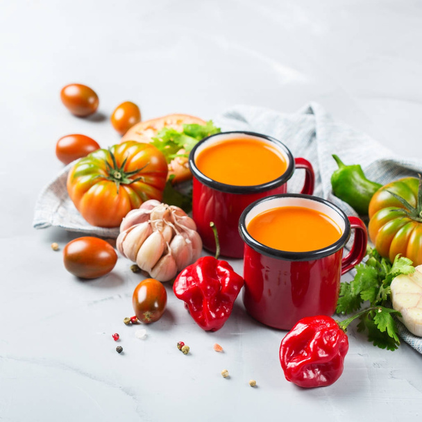 Tomato pepper soup gazpacho with garlic - Photo, Image