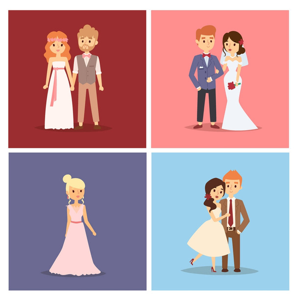Esküvői pár vektor, a fehér ruha gyönyörű lány és férfi ruha menyasszony ábra tervező kártya - Vektor, kép