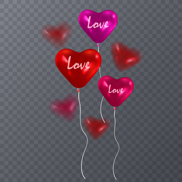 Red heart balloons isolated on transparent background. Vector illustration - Vector, Image
