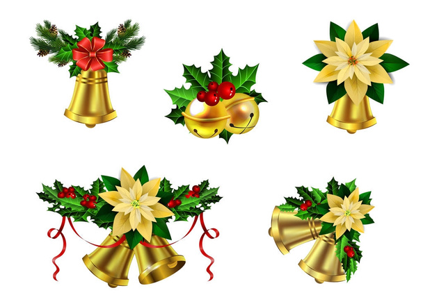 Рождественские украшения вечнозеленые елки и колокол
 - Вектор,изображение