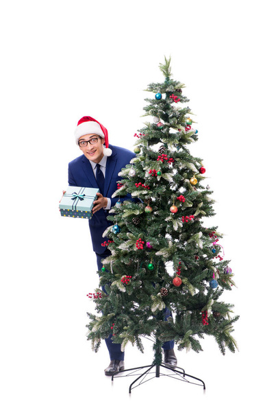 Liikemies koristelu joulukuusi eristetty valkoinen - Valokuva, kuva