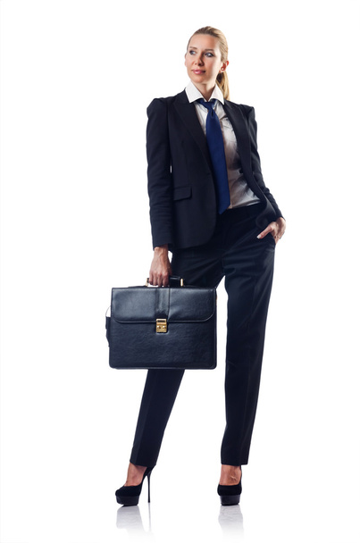 Geschäftsfrau mit Aktentasche auf Weiß - Foto, Bild