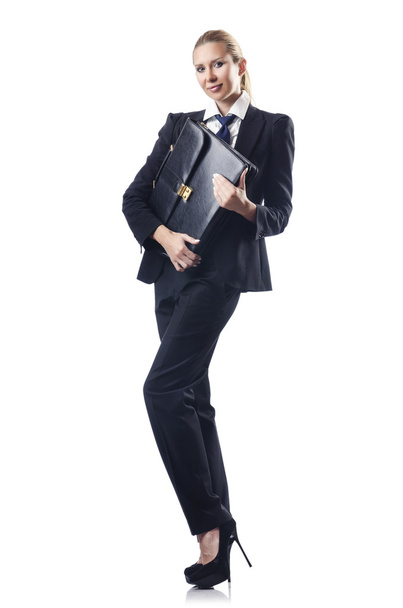 Businesswoman with briefcase on white - Foto, Imagen