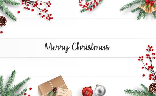 Christmas decoration on wooden background - Vector, Image