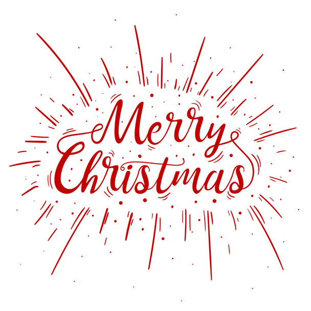 Hand lettered red Merry Christmas text with burst. - Vektor, kép