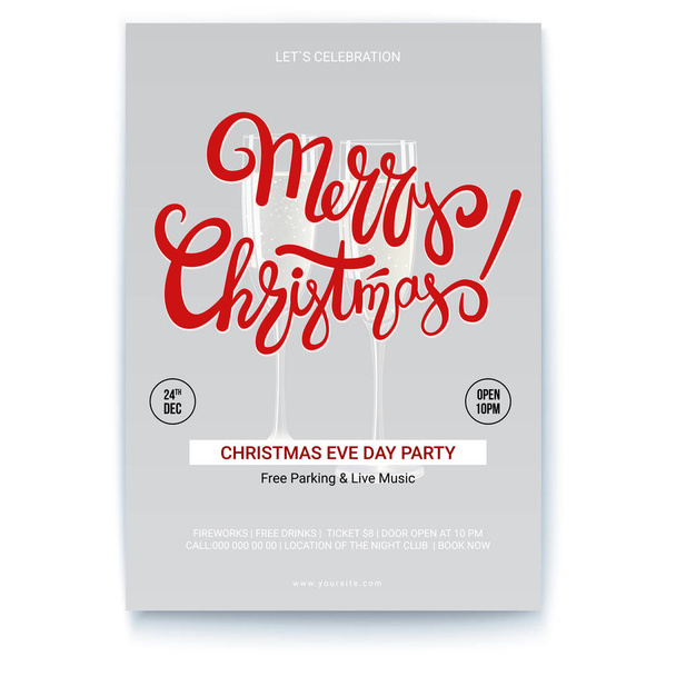Merry Christmas, template of poster for event with place for your text. Handwritten lettering design. Mock-up for creative arts, print design for Christmas events - Vetor, Imagem