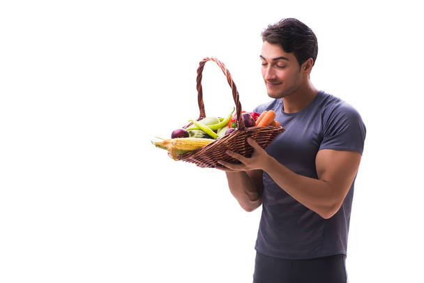 Homem promovendo os benefícios da alimentação saudável e fazendo esportes - Foto, Imagem