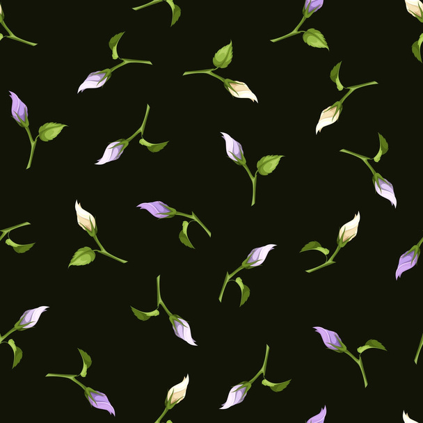 Seamless pattern with purple and white flower buds. Vector illustration. - Vector, imagen