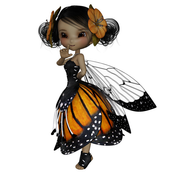 Mignonne faery dans la robe de pétales de lys tigre esprit fleurit dans ses cheveux
 - Photo, image