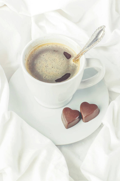 Coffee in bed. Selective focus. - Photo, Image