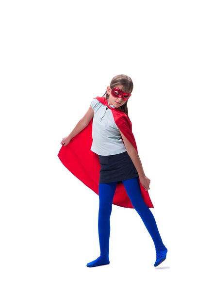 Young girl in super hero concept isolated on white - Foto, Imagen