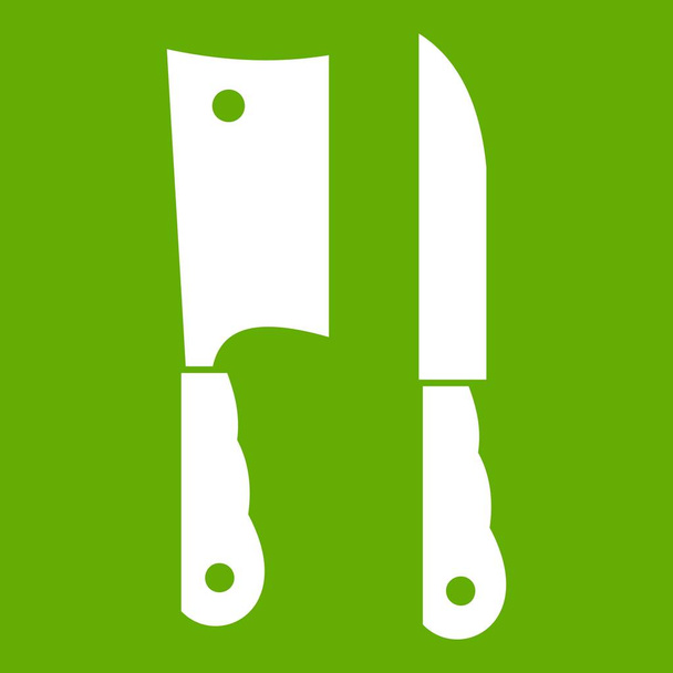 Kitchen knife and meat knife icon green - Vector, Imagen