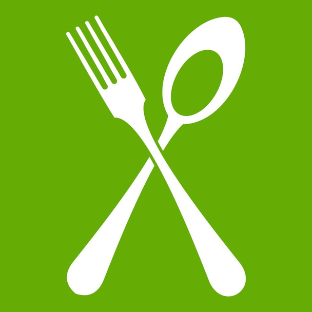 Spoon and fork icon green - Vettoriali, immagini