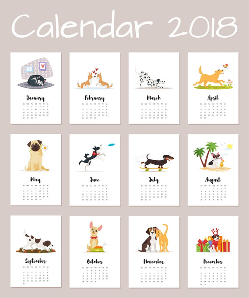 2018 dog year calenda - Vector, Image