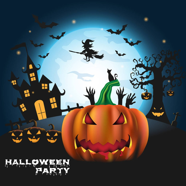 Happy Halloween tło z dynią i zombie na full  - Wektor, obraz