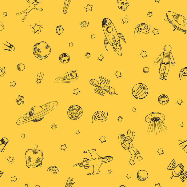 Vektor doodle space varrat nélküli mintát űrhajókban. - Vektor, kép