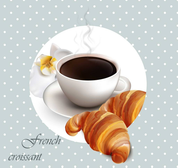 Coffee and croissant Vector card. French style breakfasts - Vektor, kép